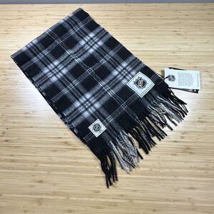 NWT Patrick King NHL Lambswool Scarf Plaid Black White Fringe Winter Academia